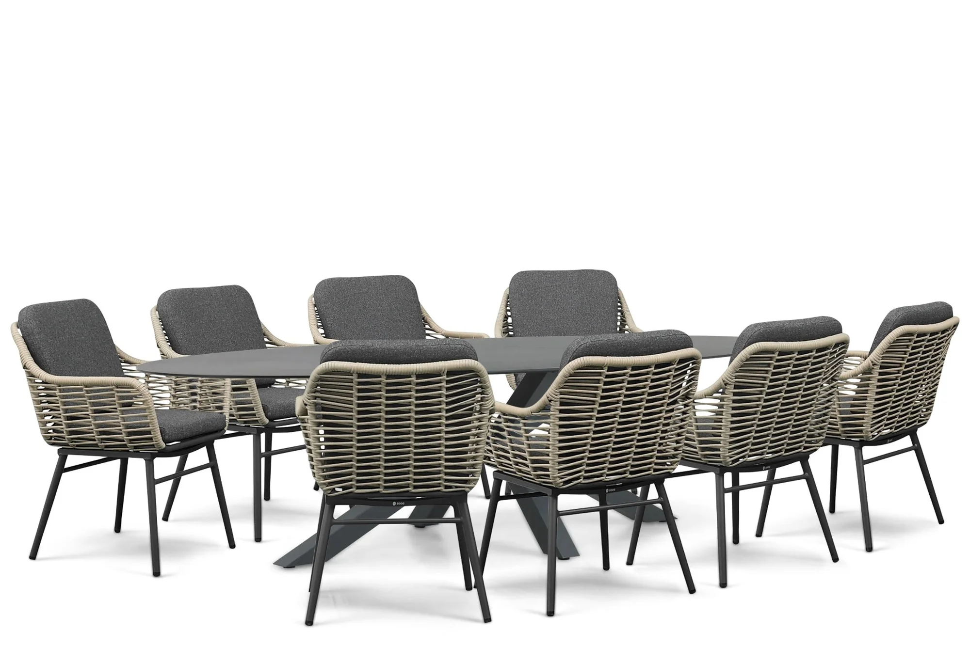 Coco Antoni/Ellisse 280×118 cm dining tuinset 9-delig – Grijs-antraciet