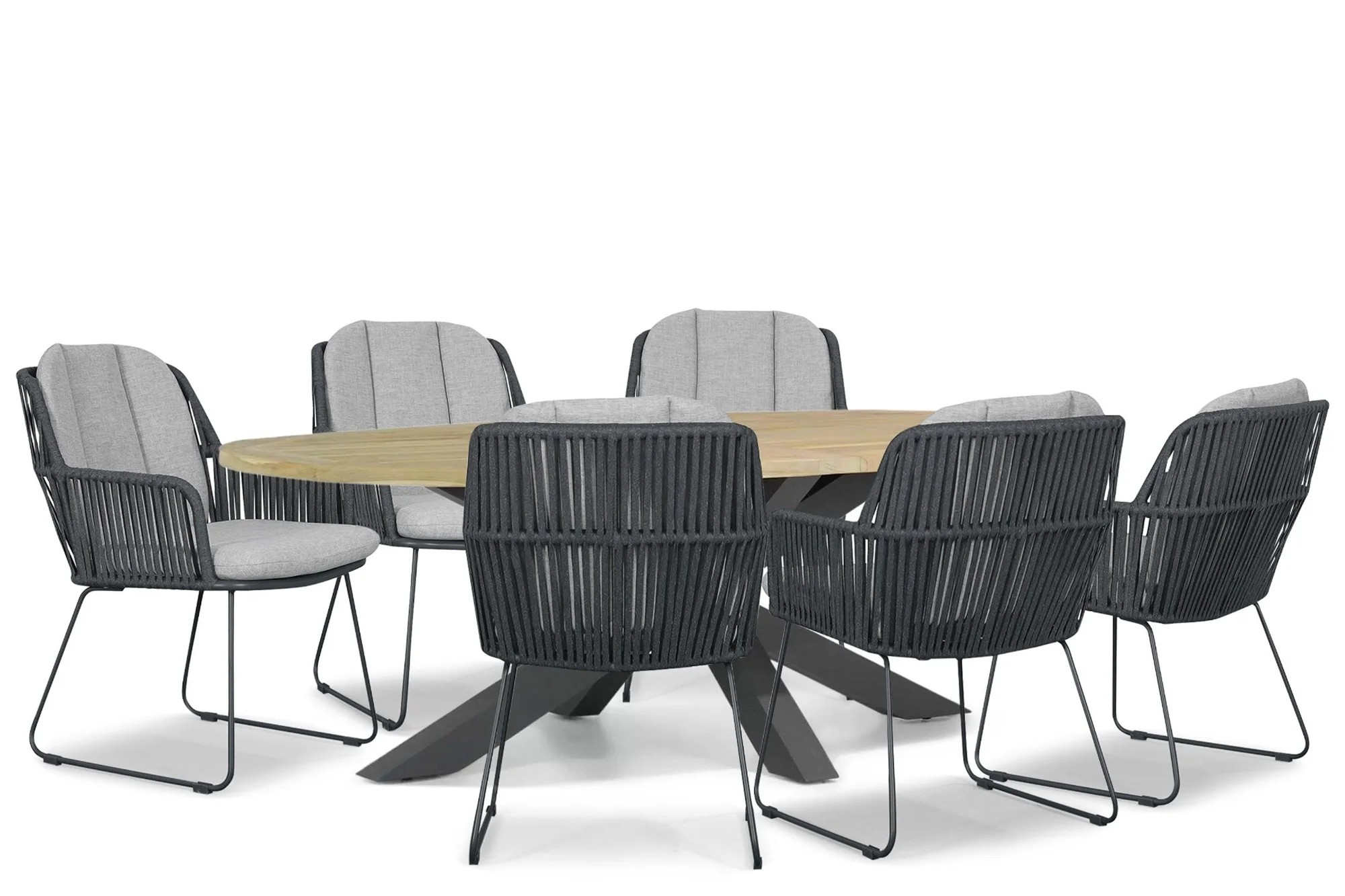 Domani Furniture Trivento/Brookline 240x120 cm dining tuinset 7-delig - Grijs-antraciet