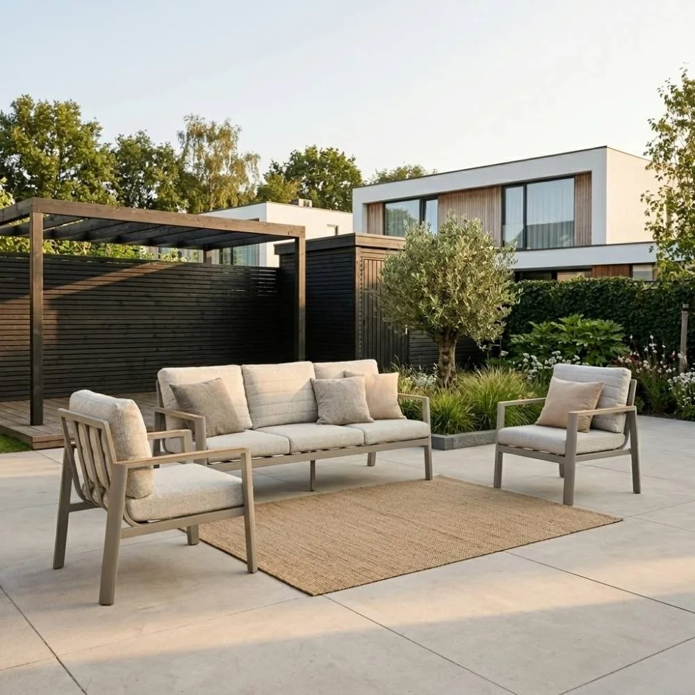 LUX outdoor living Tokyo stoel-bank loungeset 5 personen | aluminium + polywood | beige | 3-delig
