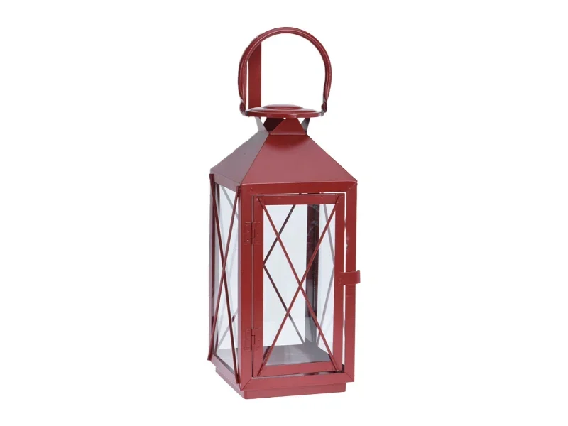 Hortus Lantaarn metaal rood groot, 18,5×18,5×47 cm