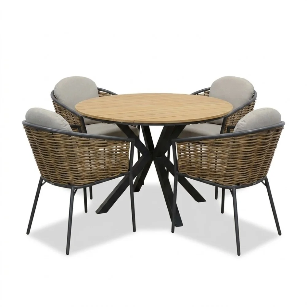 LUX outdoor living Cervo/Lucca dining tuinset | 4 personen | polywood + wicker | Ø120cm rond – Zand