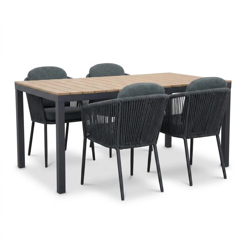 LUX outdoor living Oxford/Parma antraciet dining tuinset | 4 personen | aluminium + touw | 160cm