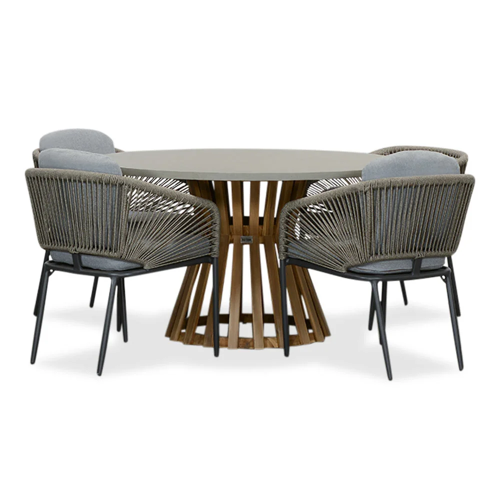 BUITEN living Elzas/Savanna dining tuinset | 4 personen | betonlook + aluminium | 135cm rond - Antraciet