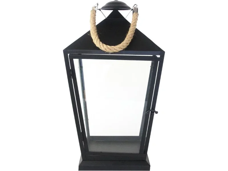 Esschert design Lantaarn zwart met touw l25b25h46