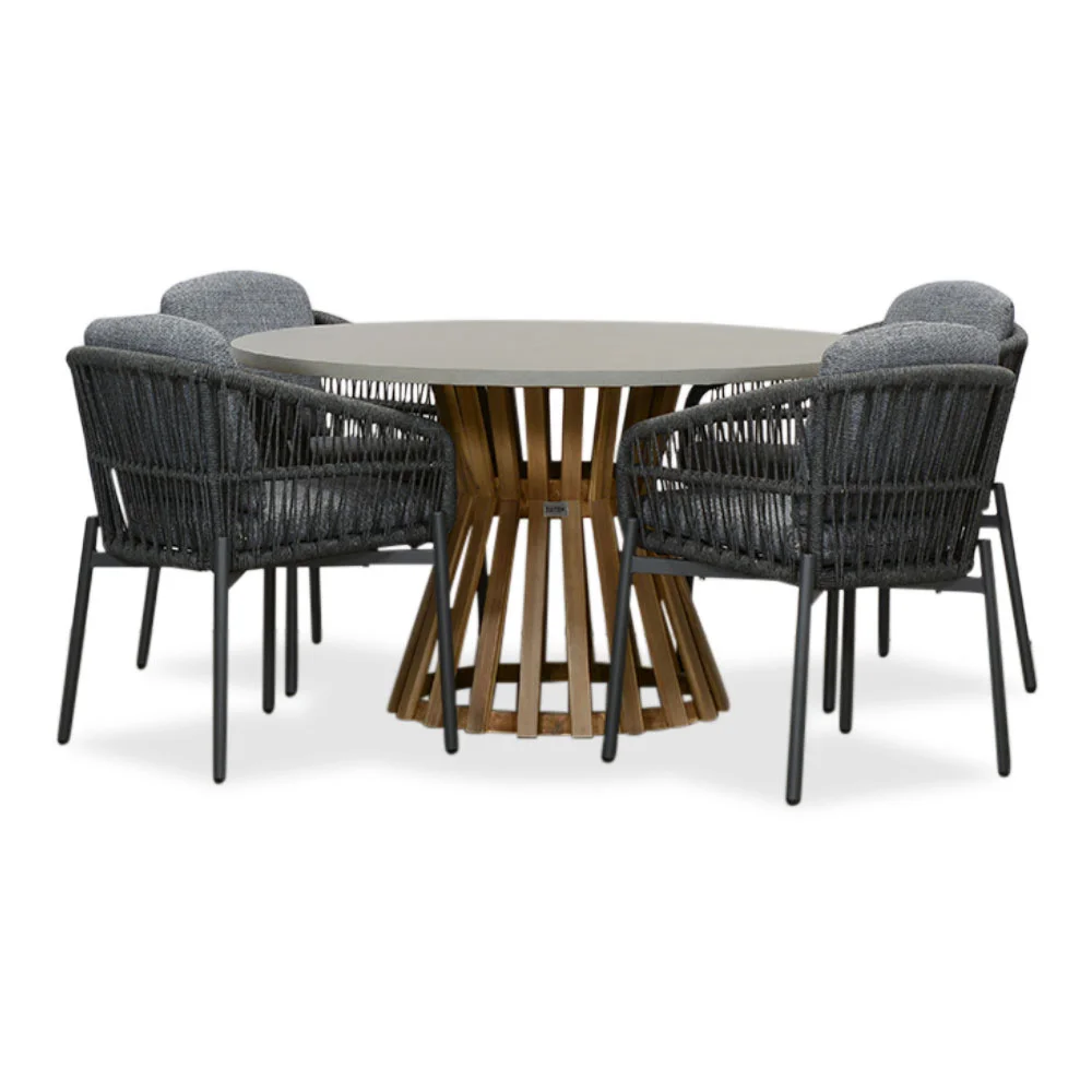 BUITEN living Elzas/Rico charcoal dining tuinset | 4 personen | betonlook + aluminium | 135cm rond - Zwart