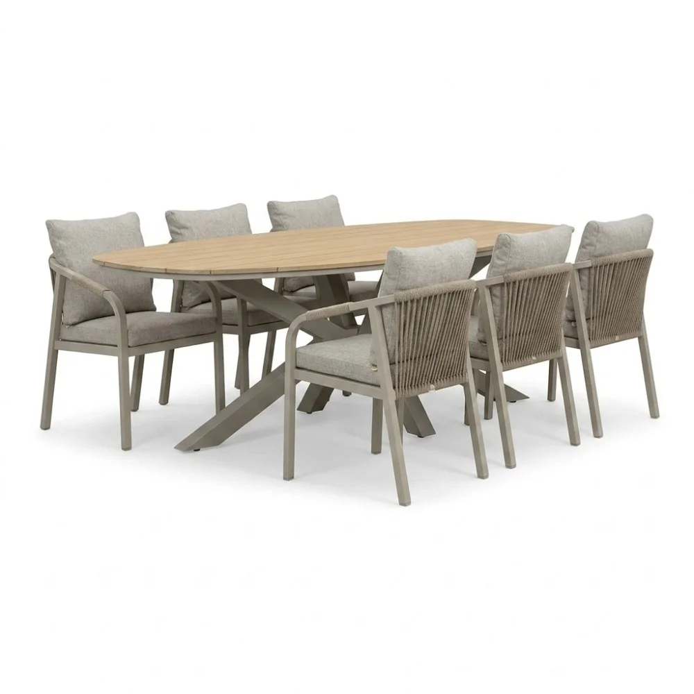 LUX outdoor living Dallas/Calgary beige dining tuinset | 6 personen | polywood + touw | 220cm