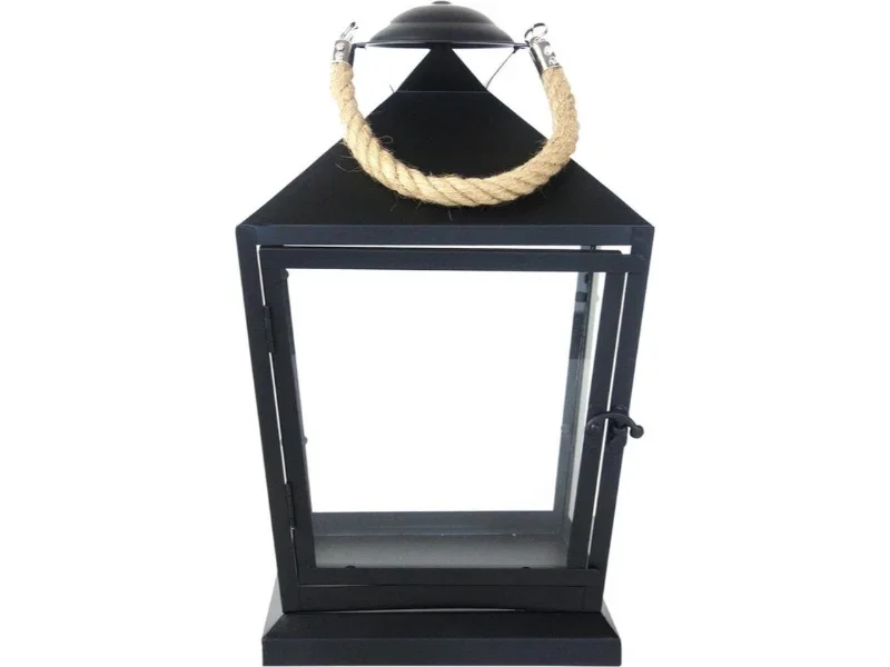 Esschert design Lantaarn zwart met touw l21b21h5