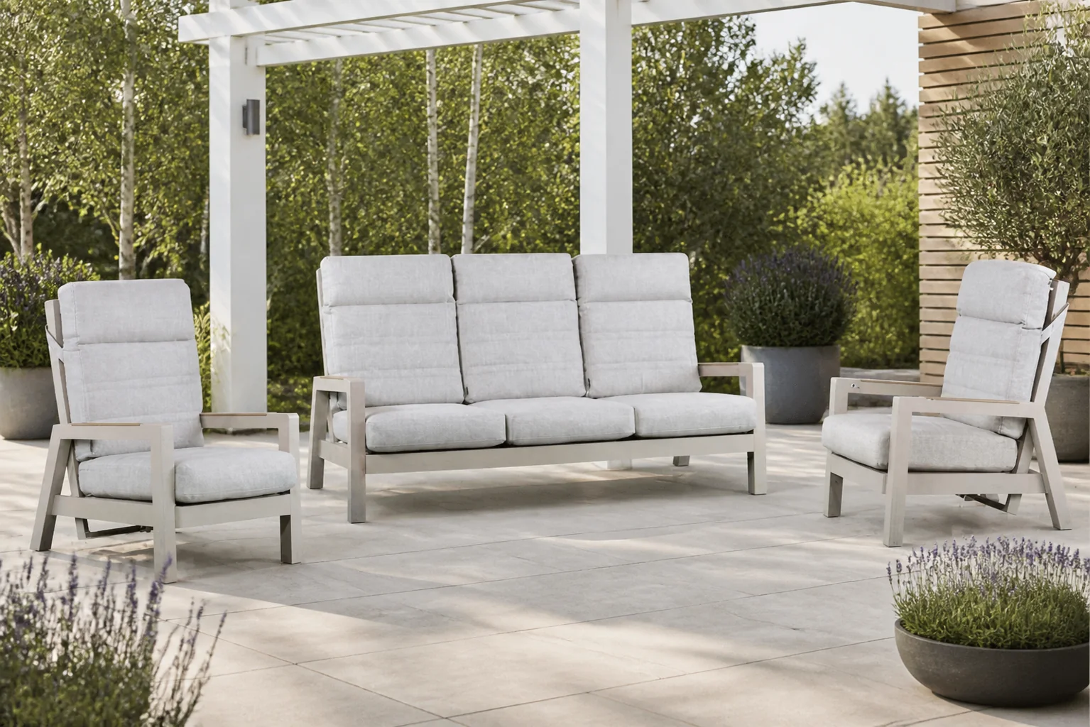 Sfeerfoto van Lifestyle Garden Furniture Evora stoel-bank loungeset 3-delig – Taupe-naturel-bruin