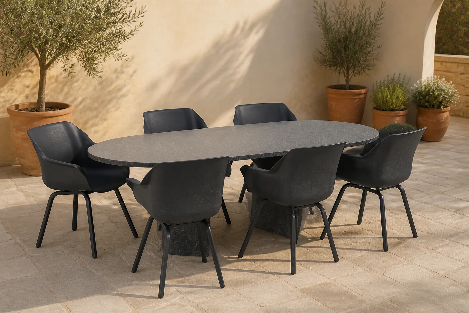 Sfeerfoto van Hartman Sophie element/Graniet ovaal 240 cm dining tuinset 7-delig – Grijs-antraciet