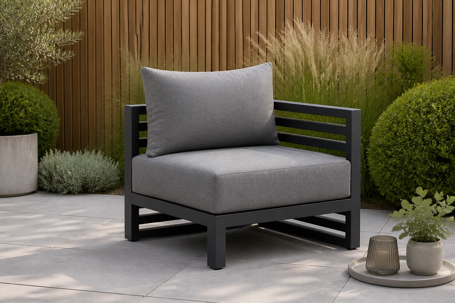 Sfeerfoto van Santika Furniture Jaya eind module (met 1 rugkussen) – Grijs-antraciet
