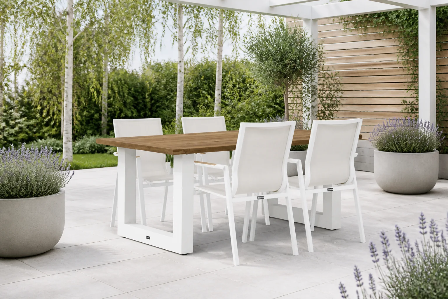 Sfeerfoto van Lifestyle Garden Furniture Fiora/Talai 180 cm dining tuinset 5-delig – Wit