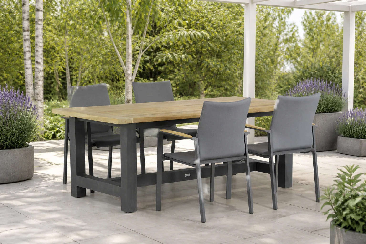 Sfeerfoto van Lifestyle Garden Furniture Brandon/San Francisco 200 cm dining tuinset 5-delig – Grijs-antraciet