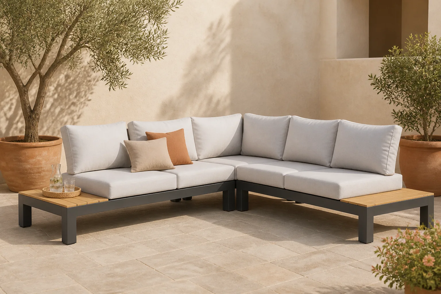 Sfeerfoto van Lifestyle Garden Furniture Vittoria hoek loungeset 3-delig – Grijs-antraciet
