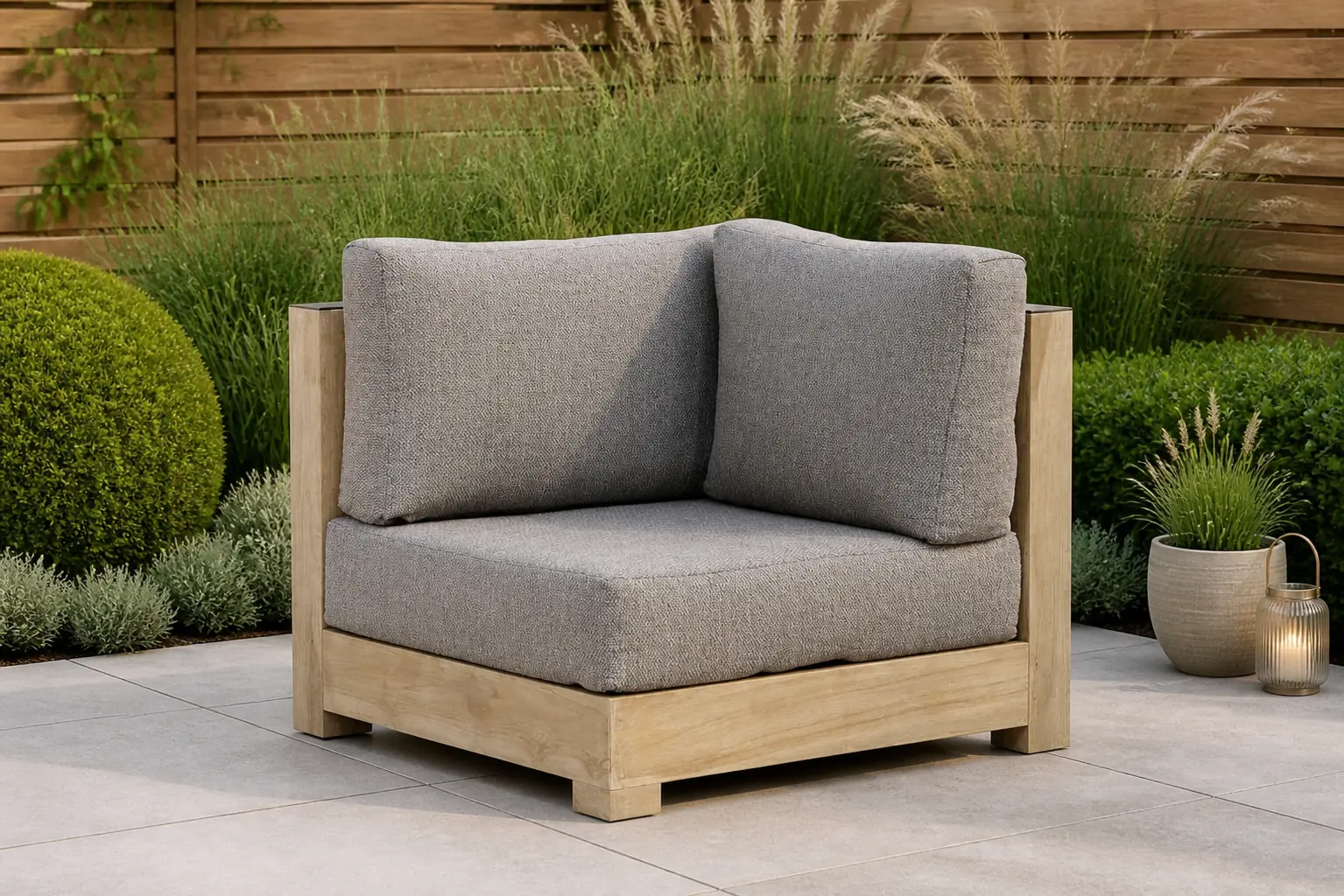 Sfeerfoto van Santika Furniture Levante hoekmodule – Old teak greywash
