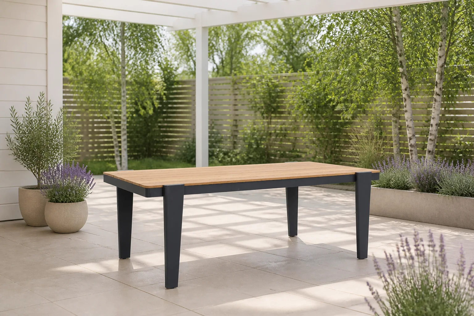 Sfeerfoto van LUX outdoor living Vigo dining tuintafel 4 personen | teakhout + aluminium | Natural Teak | 200cm