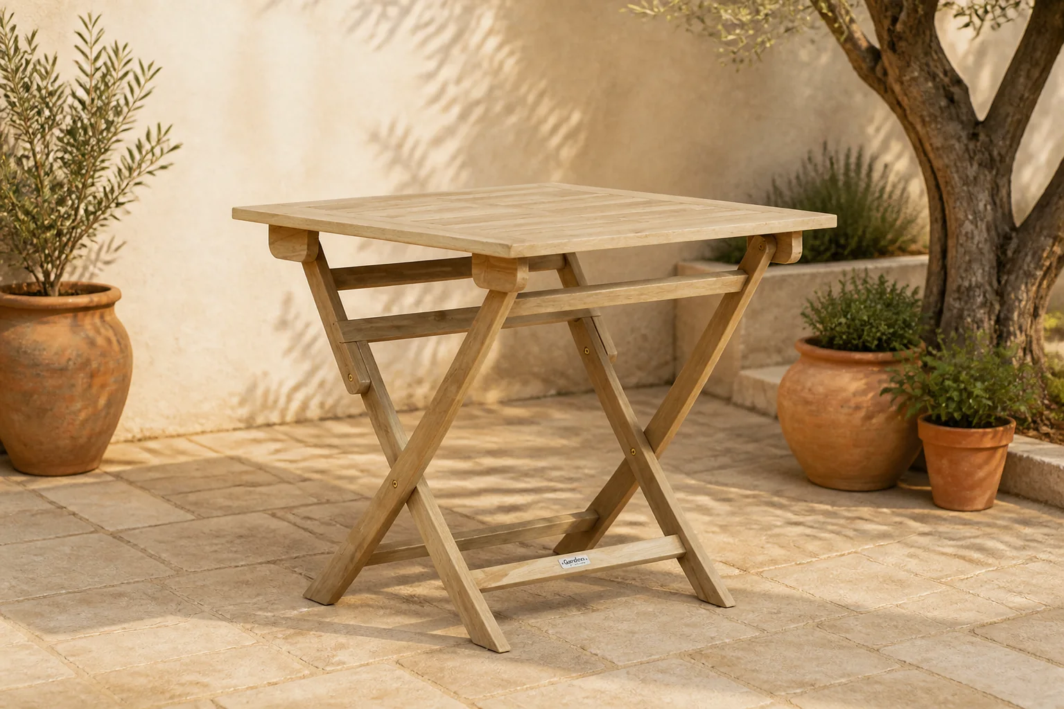 Sfeerfoto van Garden Collections Derby inklapbare tuintafel 80 x 80 cm – Old teak greywash