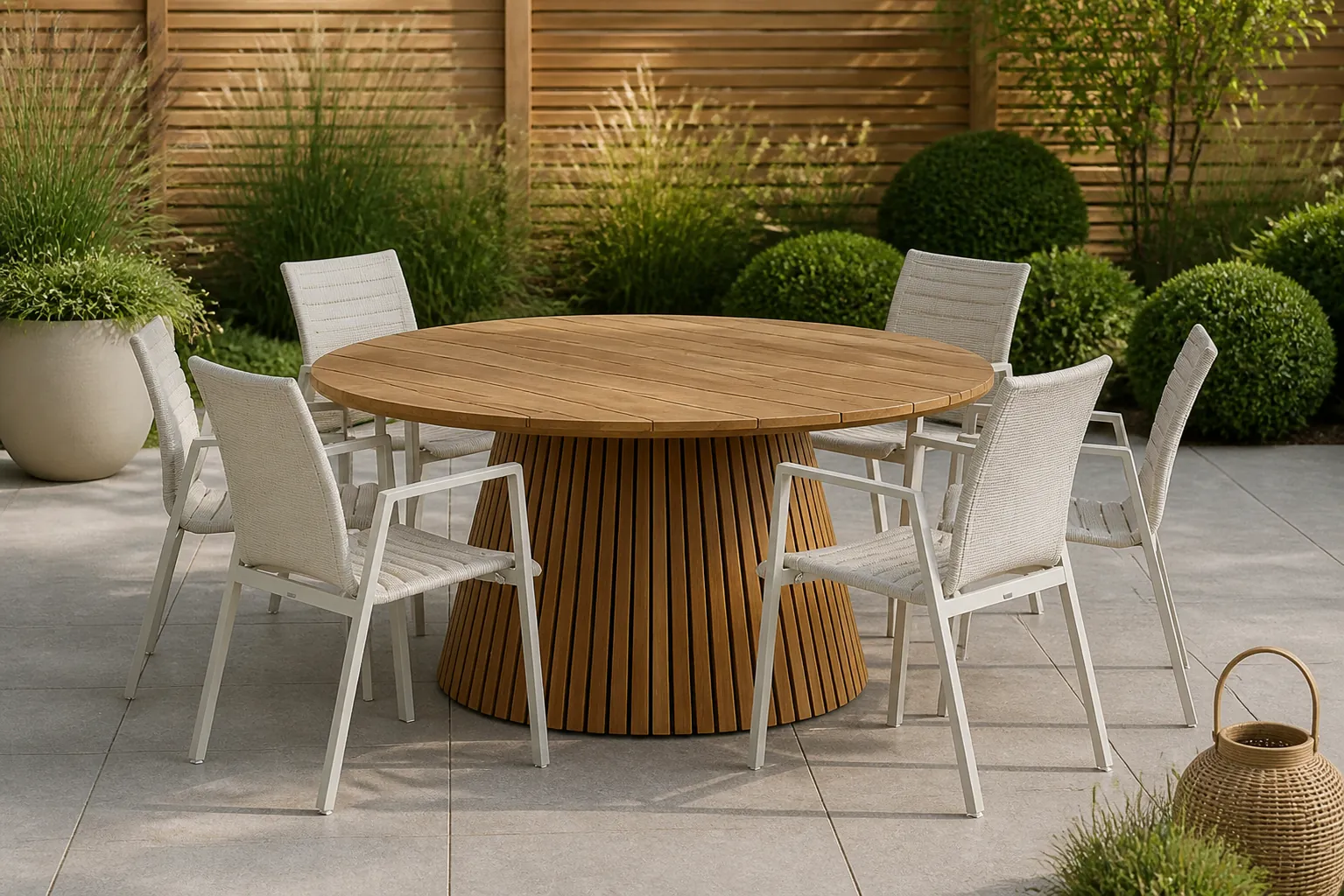 Sfeerfoto van Osmen Joliet/Fungo 180 cm dining tuinset 7-delig – Taupe-naturel-bruin