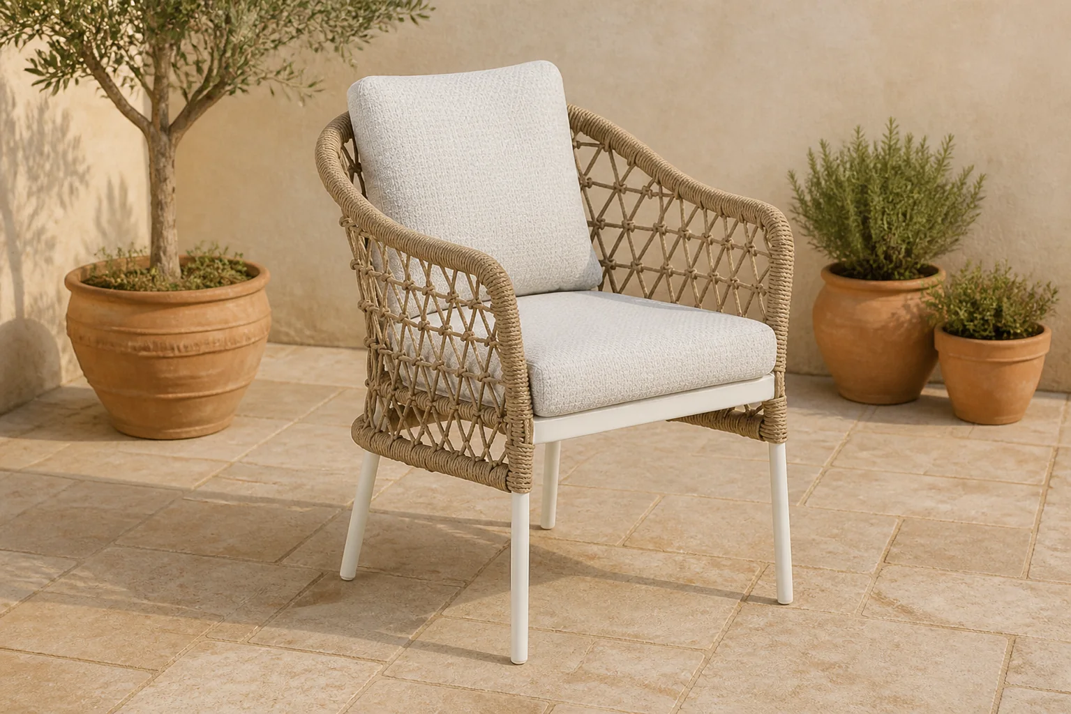 Sfeerfoto van Coco Bali dining tuinstoel – Taupe-naturel-bruin