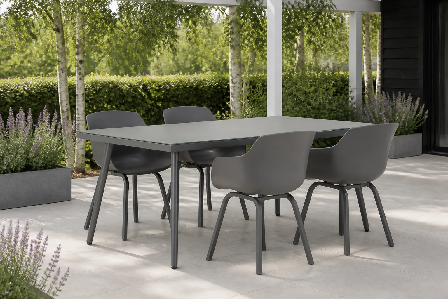 Sfeerfoto van Lifestyle Garden Furniture Salina/Sophia 180 cm dining tuinset 5-delig – Grijs-antraciet