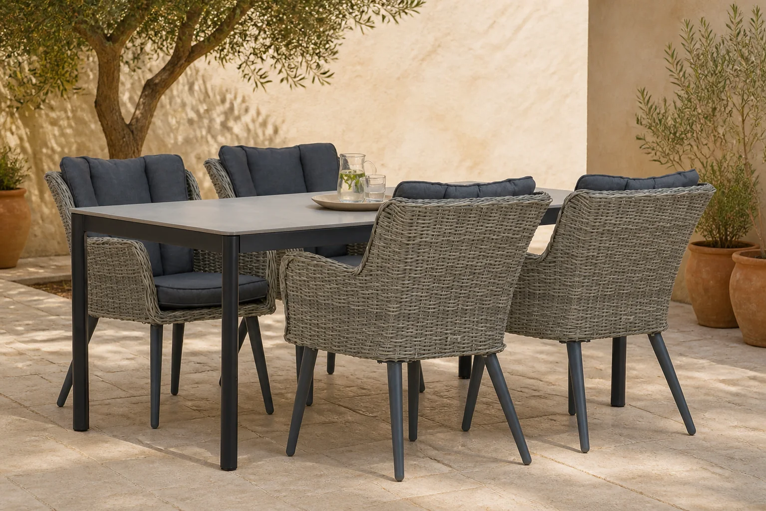 Sfeerfoto van Garden Collections Boston/Como 180 cm dining tuinset 5-delig – Grijs-antraciet