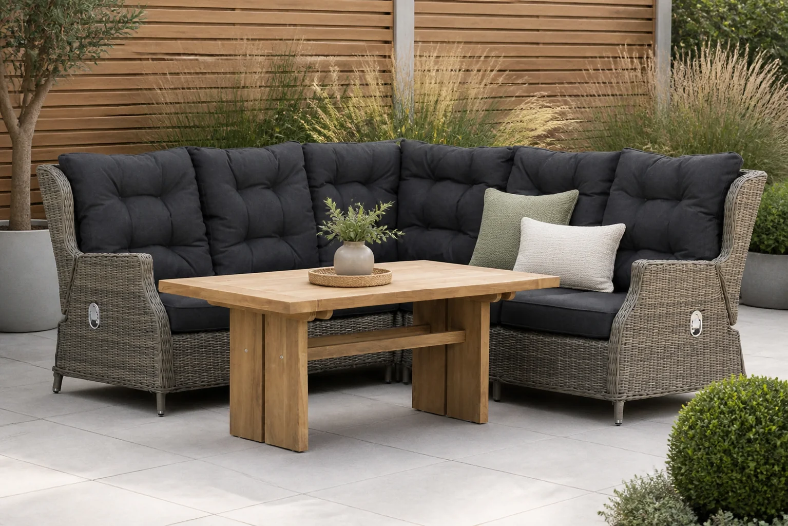 Sfeerfoto van Garden Collections Chicago/Brighton 140 cm dining loungeset 4-delig – Taupe-naturel-bruin