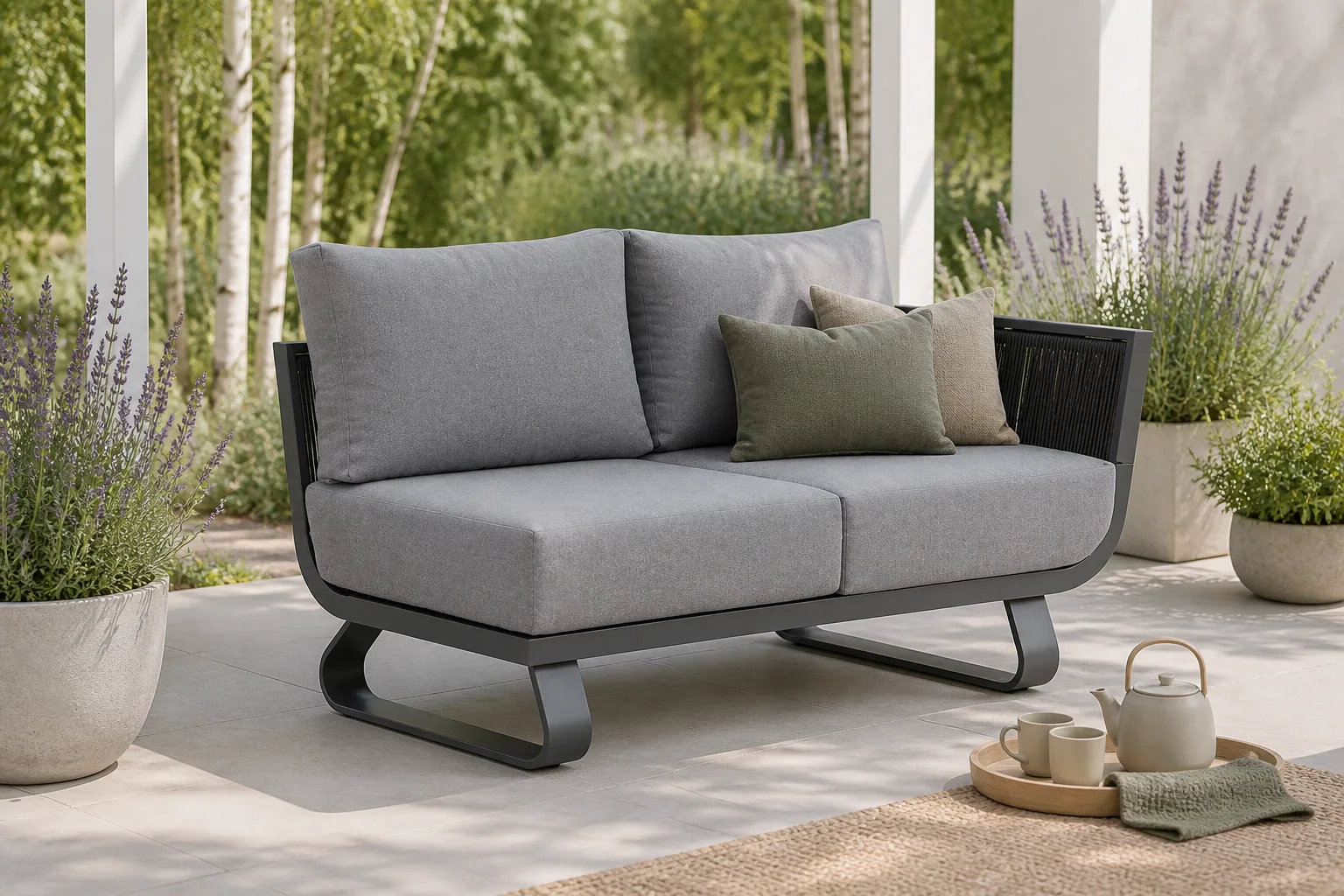 Sfeerfoto van Santika Furniture Corniche open bank links – Grijs-antraciet