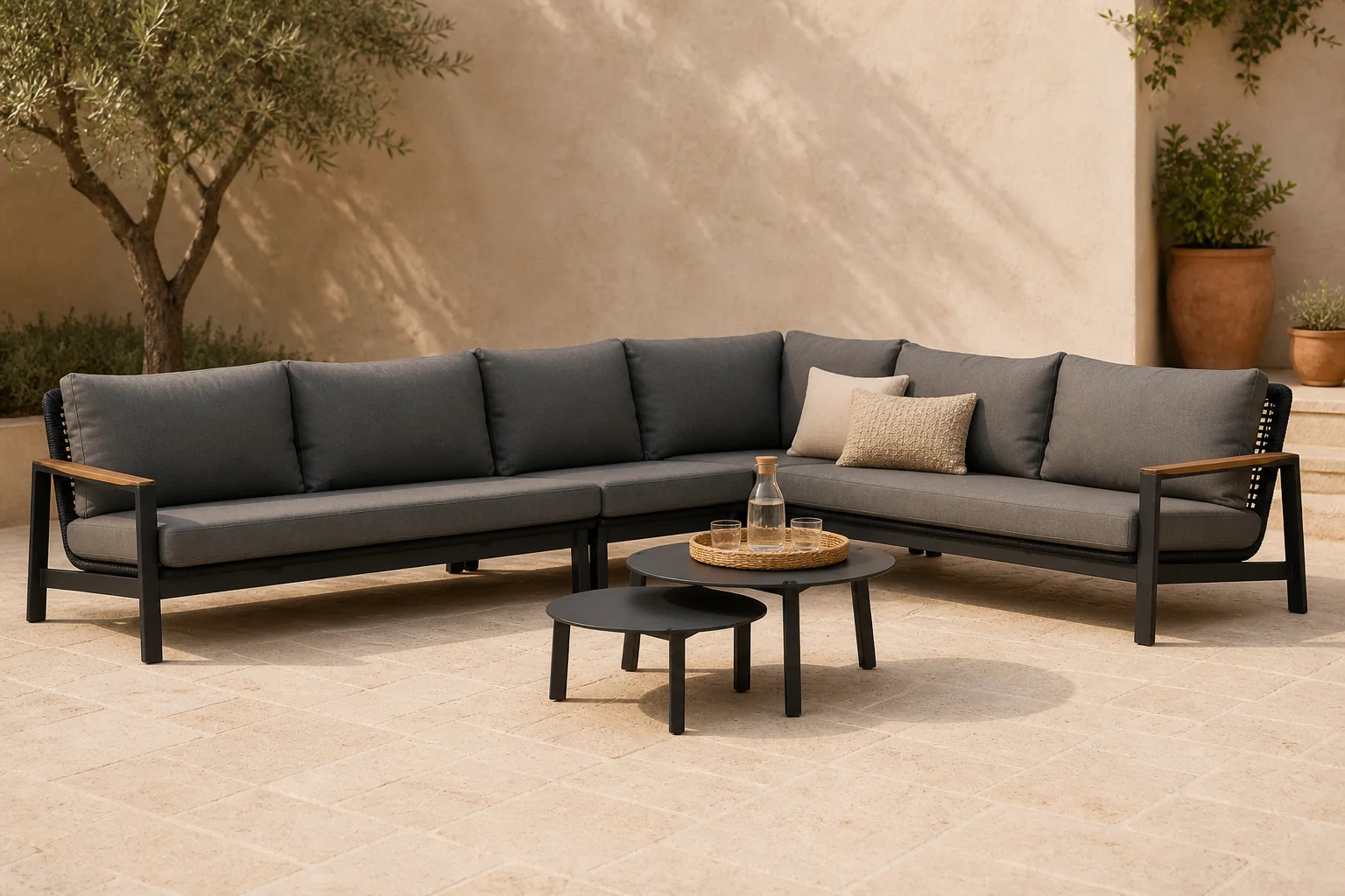 Sfeerfoto van Coco Ralph/Rimini 60/75 cm hoek loungeset 6-delig – Grijs-antraciet