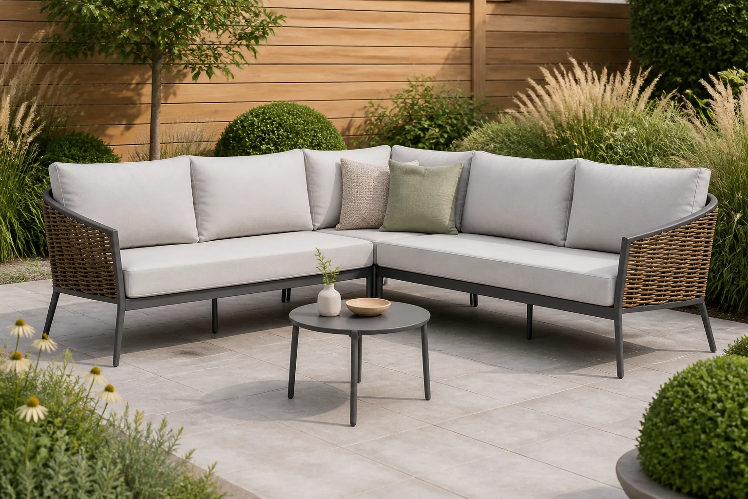 Sfeerfoto van Coco Ewa/Pacific 60 cm loungeset 4-delig – Taupe-naturel-bruin