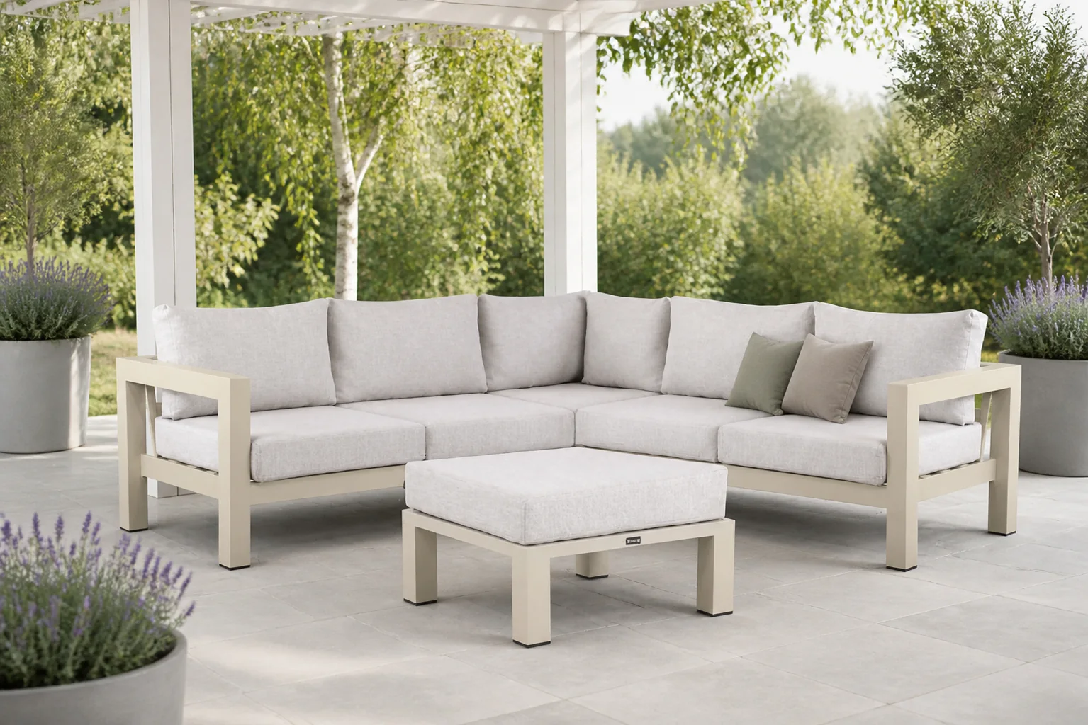 Sfeerfoto van Lifestyle Garden Furniture Luca hoek loungeset 4-delig – Taupe-naturel-bruin