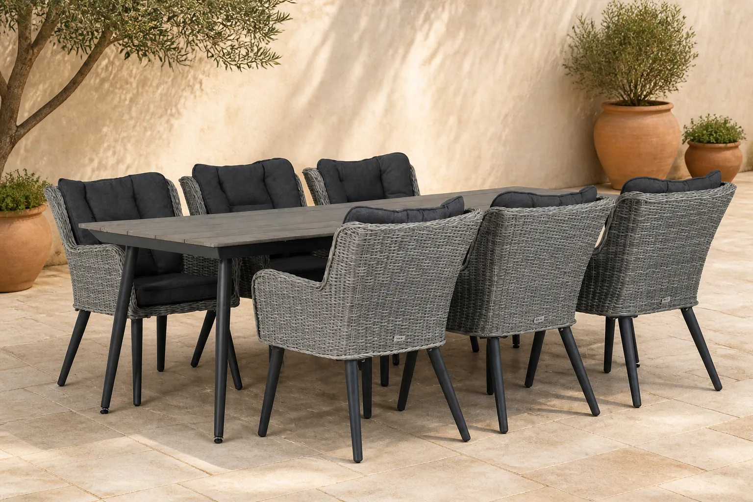 Sfeerfoto van Garden Collections Boston/Matale 240 cm dining tuinset 7-delig – Grijs-antraciet