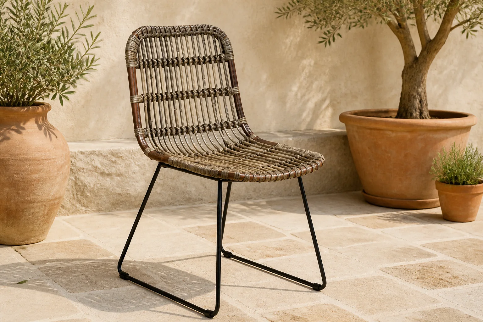 Sfeerfoto van Van der leeden Dining Stoel Iron Dining Luuk Chair rotan Iron 46X57H84Cm – bruin