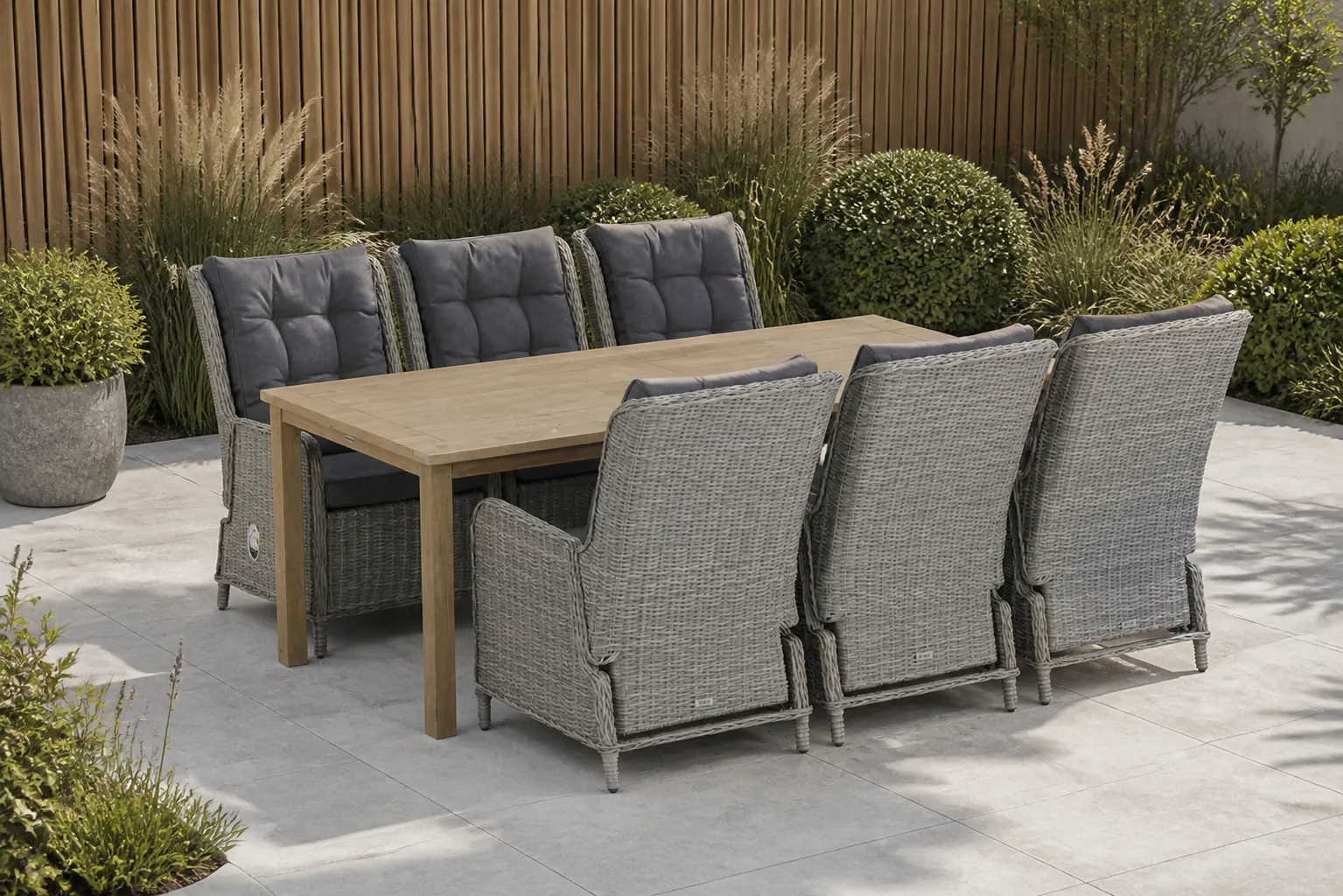 Sfeerfoto van Garden Collections Kingston/Weston 210 cm dining tuinset 7-delig – Grijs-antraciet