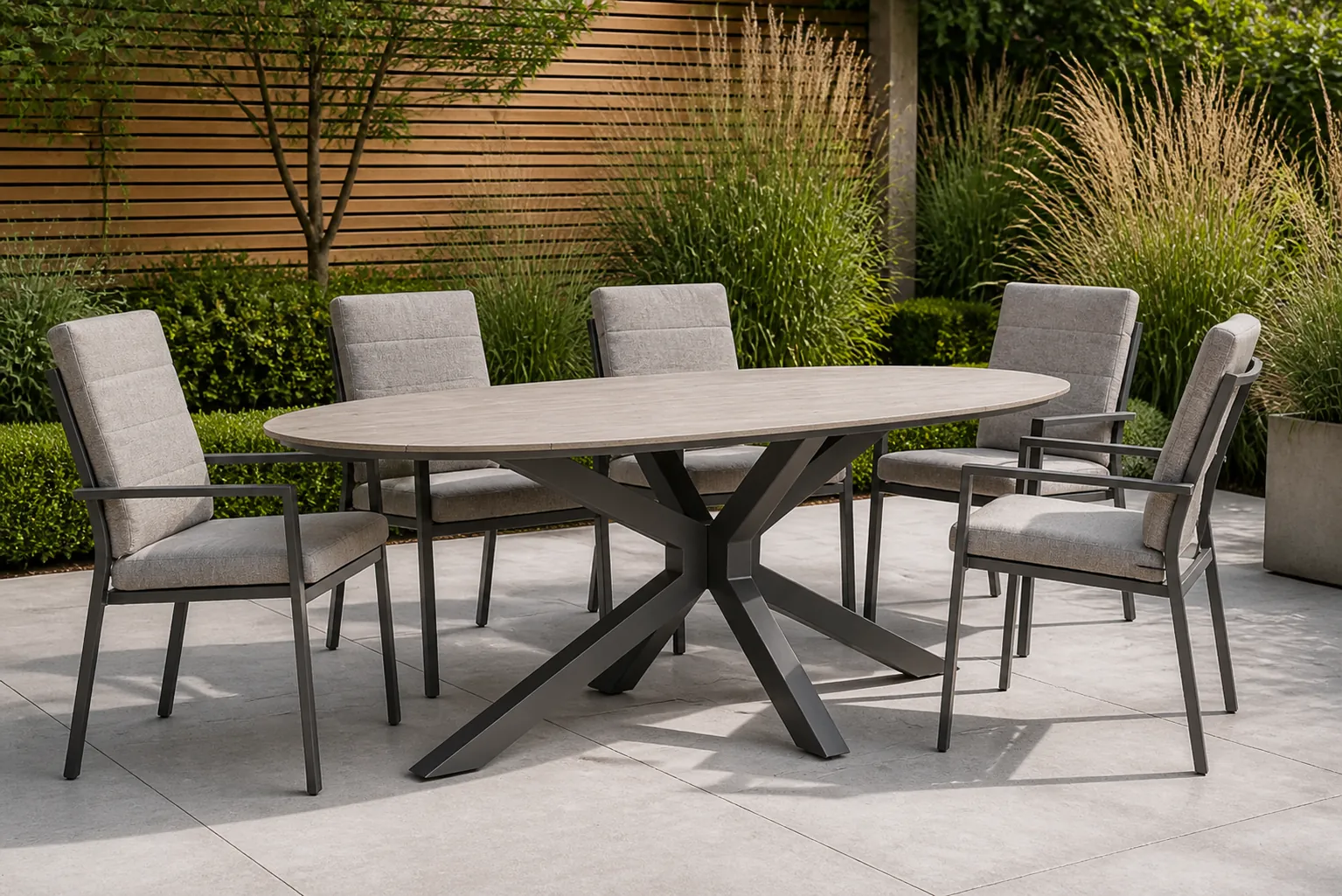 Sfeerfoto van Lifestyle Garden Furniture Matara dining tuintafel ellipse 220 x 115 cm – Transparant