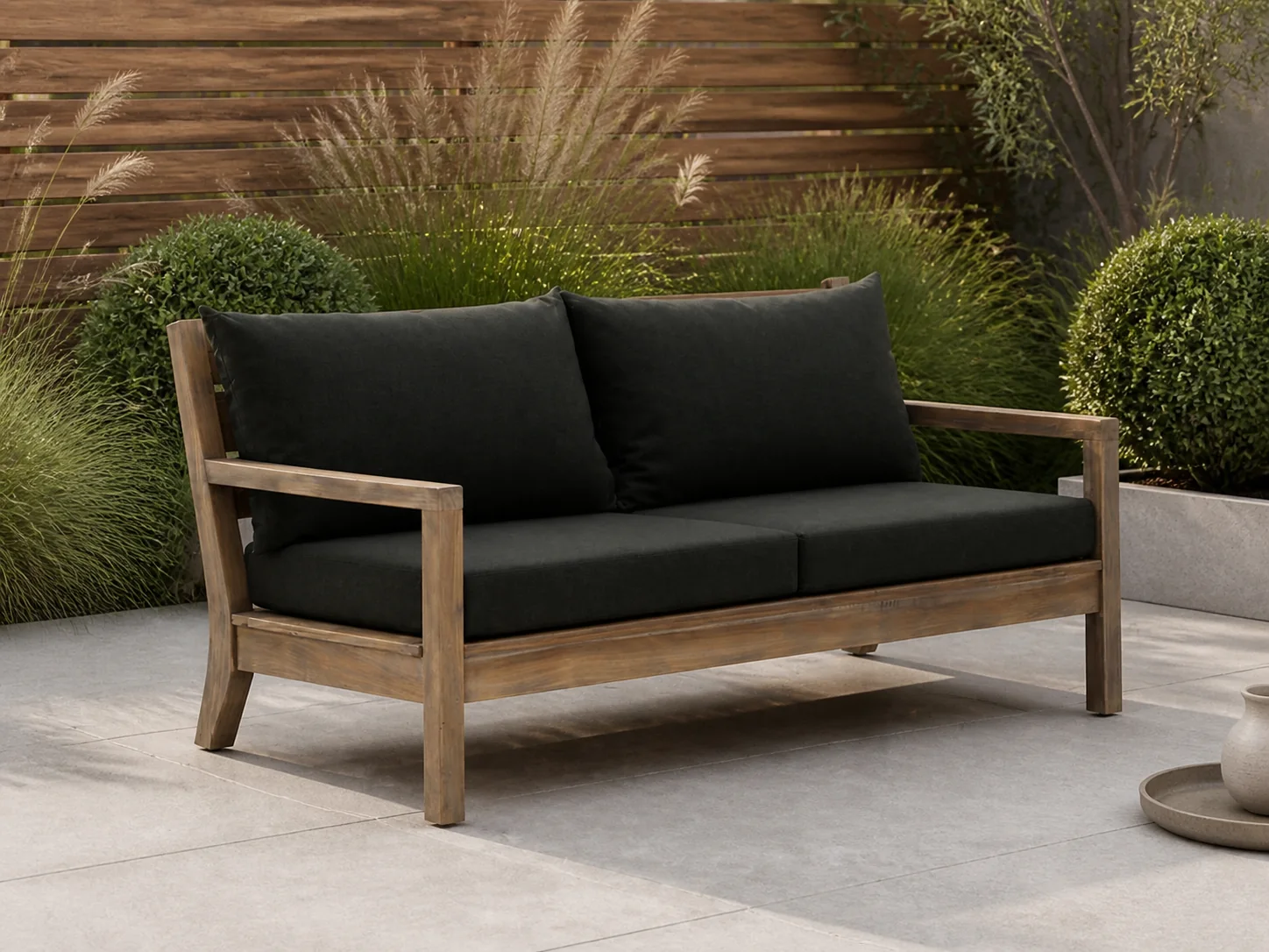 Sfeerfoto van ROUGH Furniture Batang lounge tuinbank 160cm – Bruin