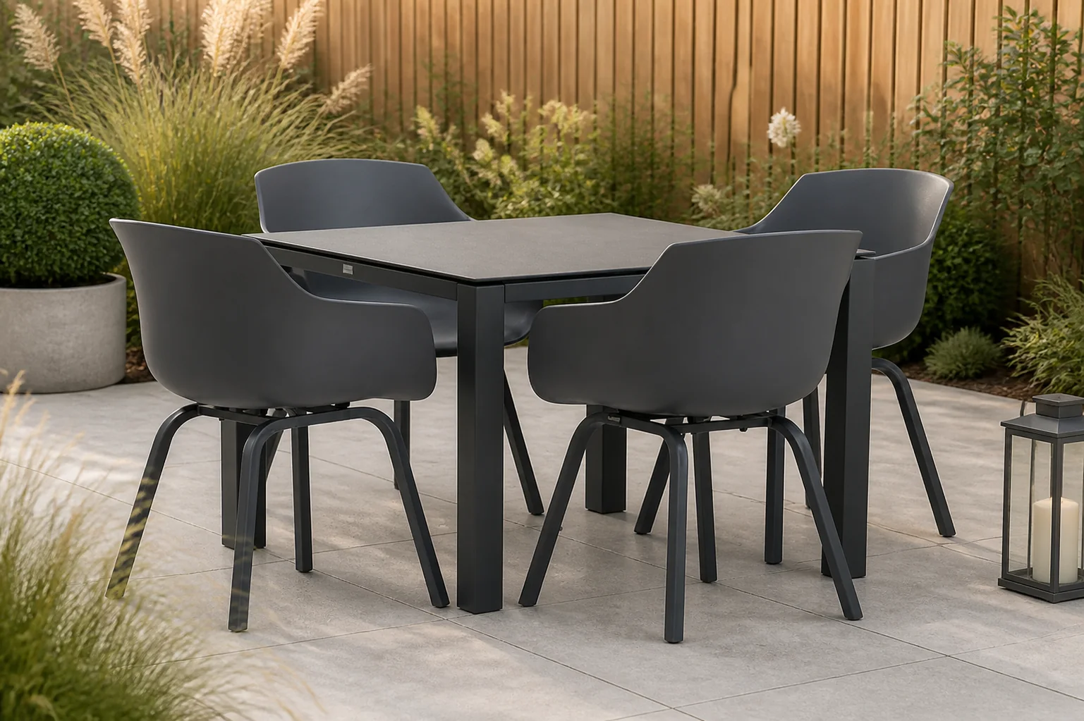 Sfeerfoto van Lifestyle Garden Furniture Salina/Mateo 90 cm dining tuinset 5-elig – Grijs-antraciet