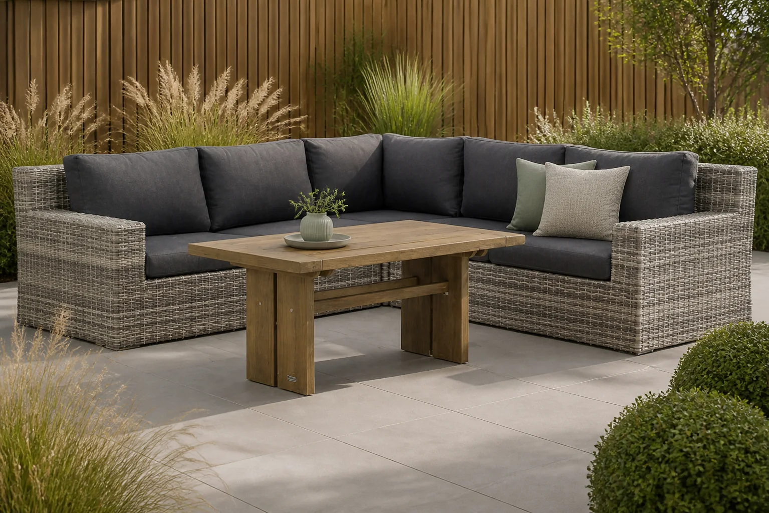 Sfeerfoto van Garden Collections Amico/Brighton 140 cm dining loungeset 4-delig – Grijs-antraciet