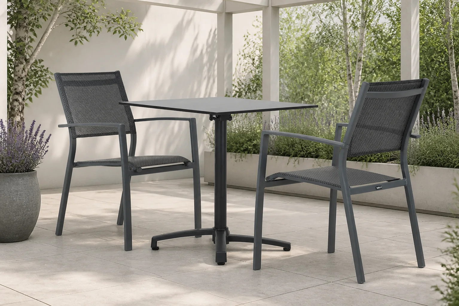 Sfeerfoto van Lifestyle Garden Furniture Sella/Marano 70 cm dining tuinset 3-delig – Grijs-antraciet