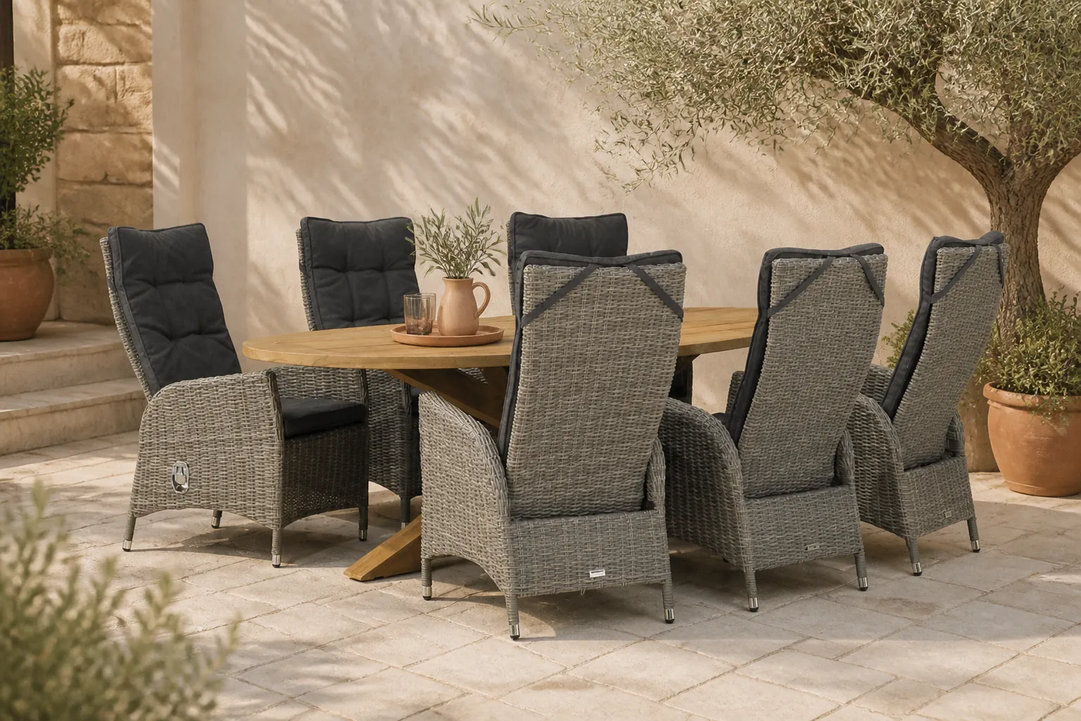 Sfeerfoto van Garden Collections Lincoln/Boston 240 cm ovaal dining tuinset 7-delig – Grijs-antraciet