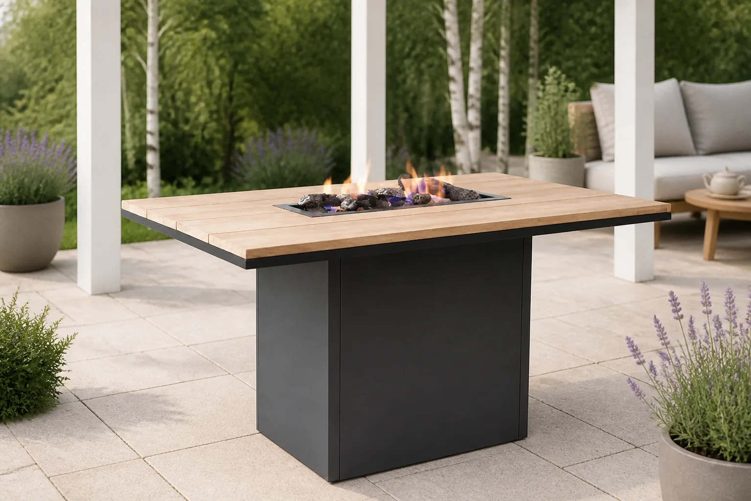 Sfeerfoto van Cosiloft relax lounge vuurtafel 120 x 80 cm – Grijs-antraciet