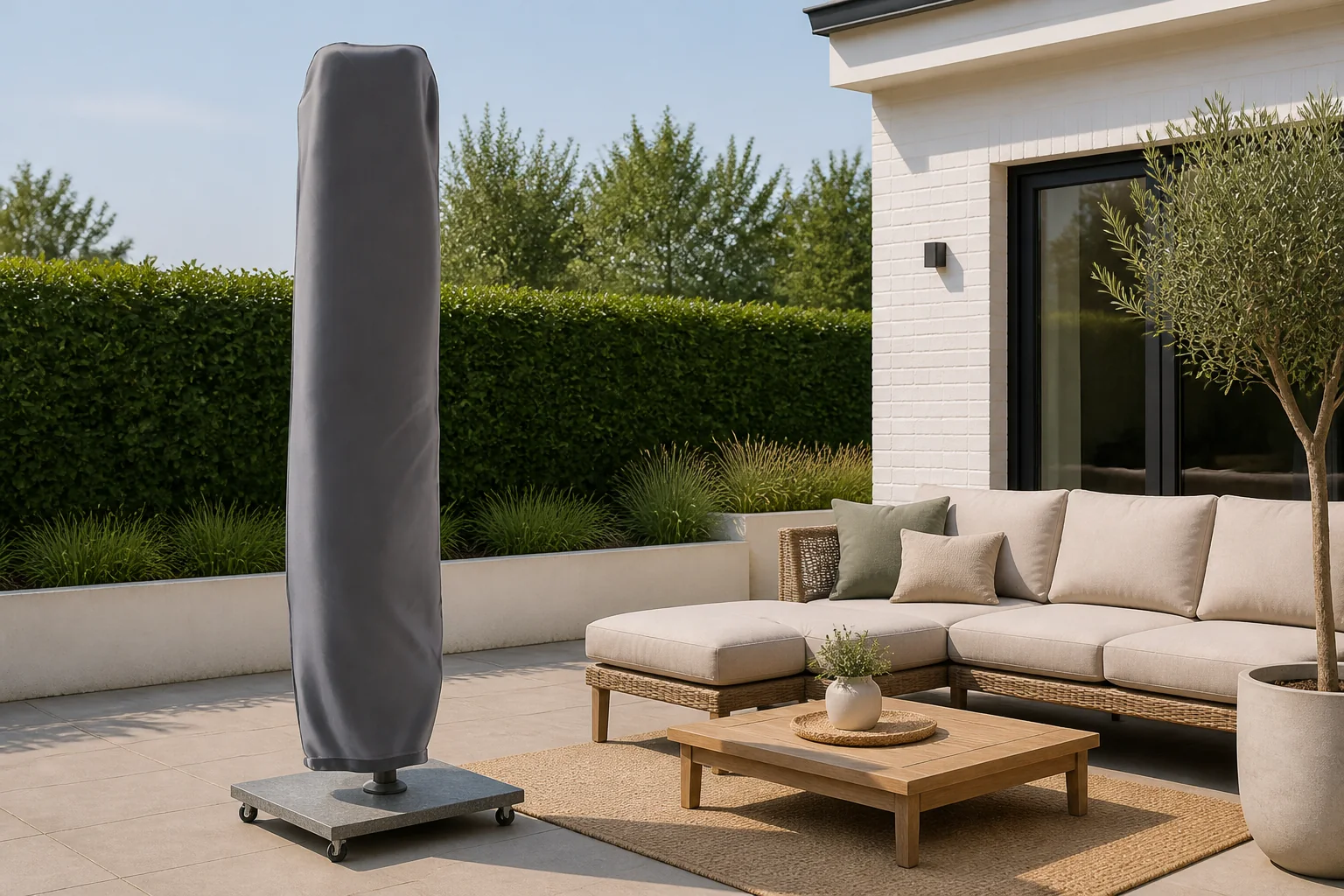 Sfeerfoto van Aerocover Zweefparasolhoes h292x60/65 cm – grijs