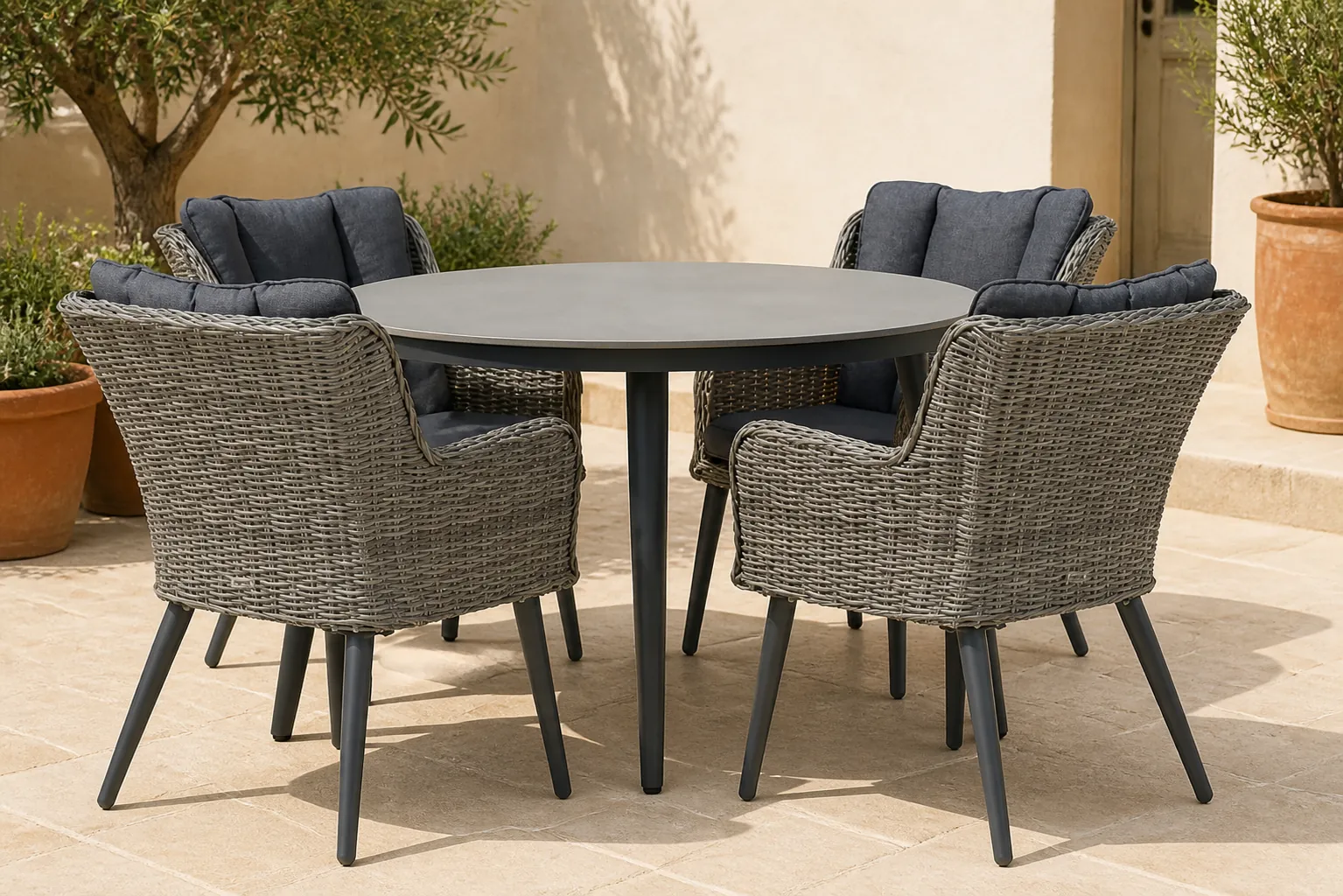 Sfeerfoto van Garden Collections Boston/Vienna 120 cm dining tuinset 5-delig – Grijs-antraciet