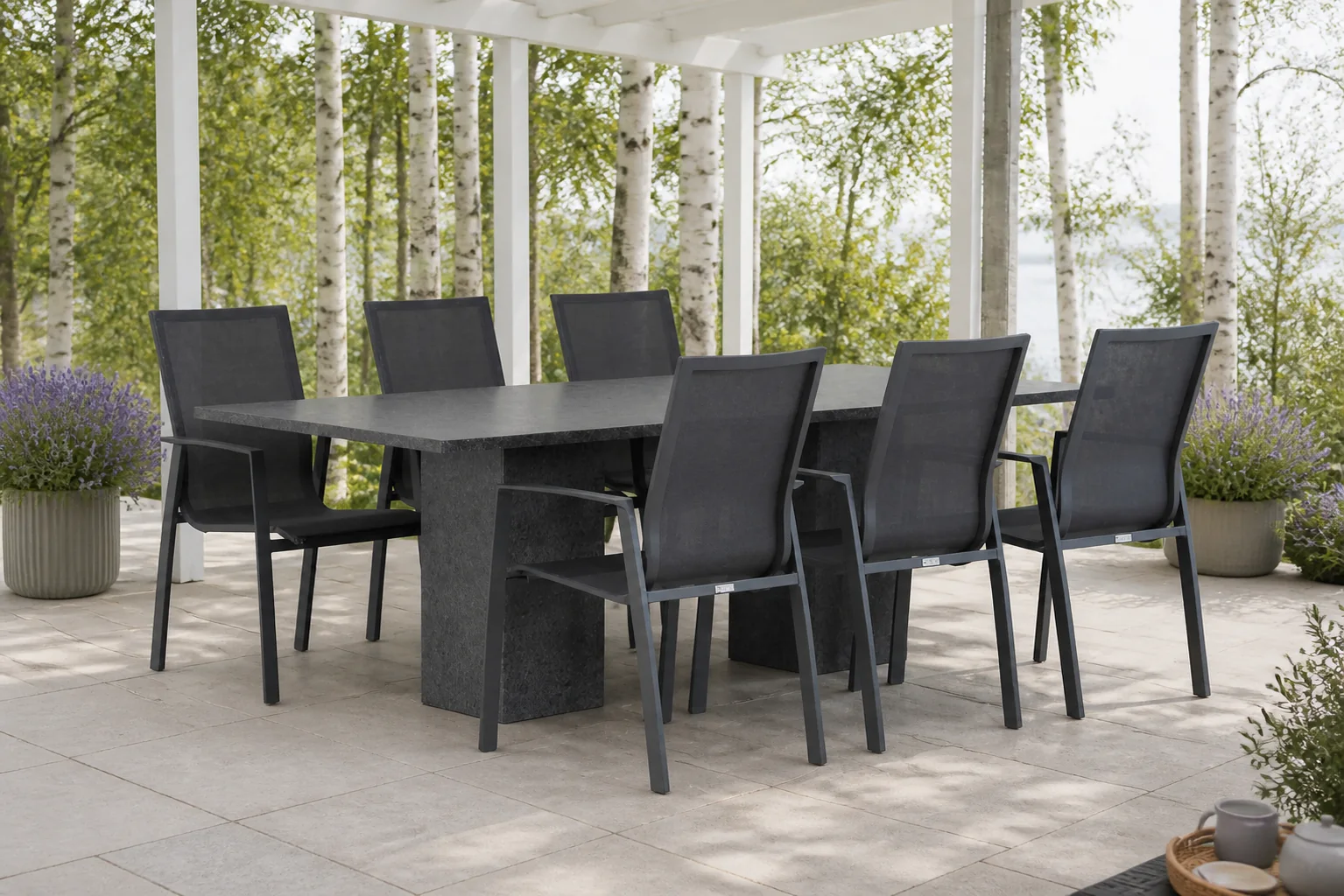 Sfeerfoto van Lifestyle Garden Furniture Ultimate/Graniet 220 cm dining tuinset 7-delig – Grijs-antraciet