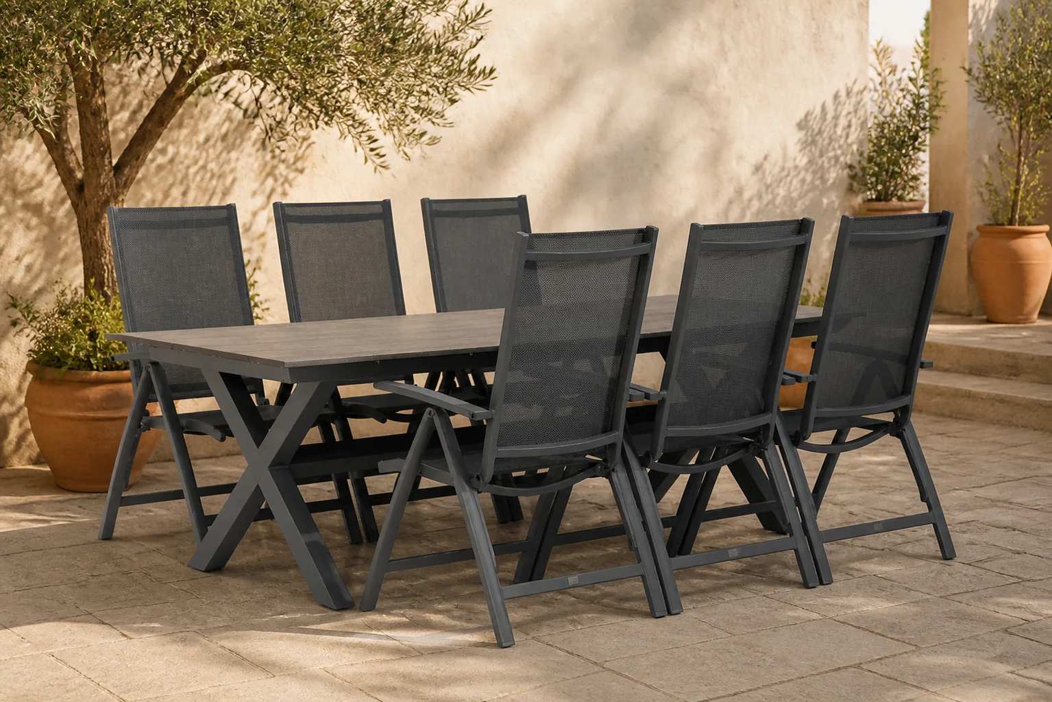 Sfeerfoto van Presto Vasto/Forest 240 cm dining tuinset 7-delig – Grijs-antraciet