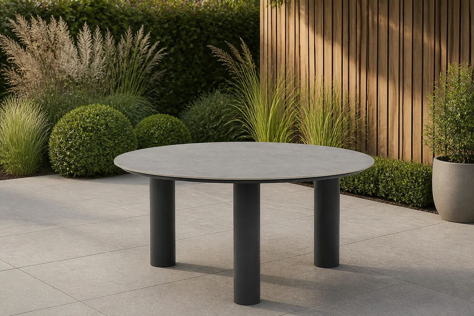 Sfeerfoto van Coco Trino dining tuintafel 158 cm – Grijs-antraciet