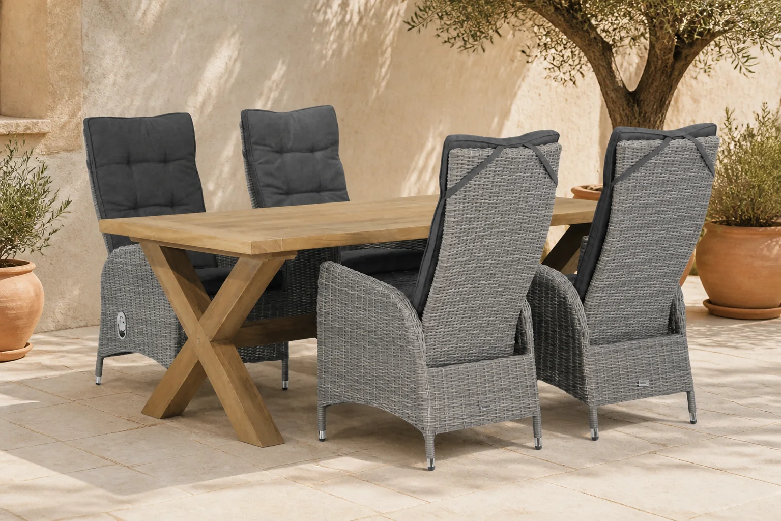 Sfeerfoto van Garden Collections Lincoln/Oregon 200 cm dining tuinset 5-delig – Grijs-antraciet
