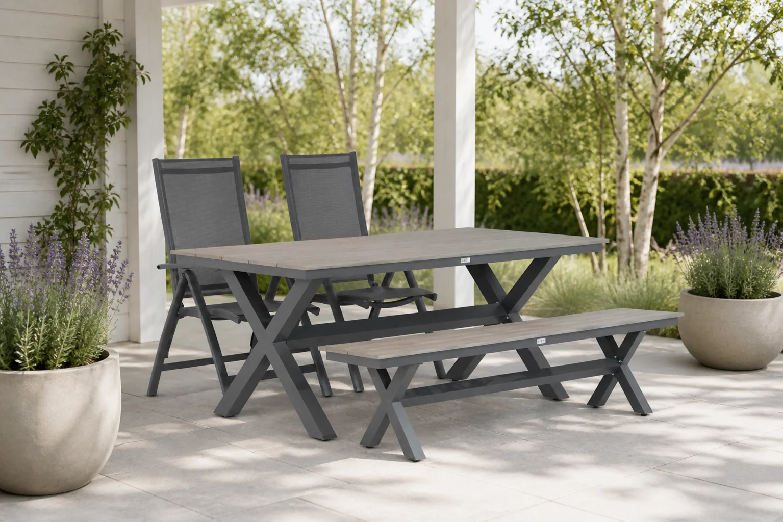 Sfeerfoto van Presto Vasto/Forest 180 cm dining tuinset 4-delig – Grijs-antraciet