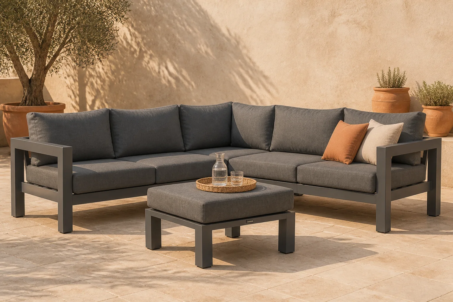 Sfeerfoto van Lifestyle Garden Furniture Luca hoek loungeset 4-delig – Grijs-antraciet