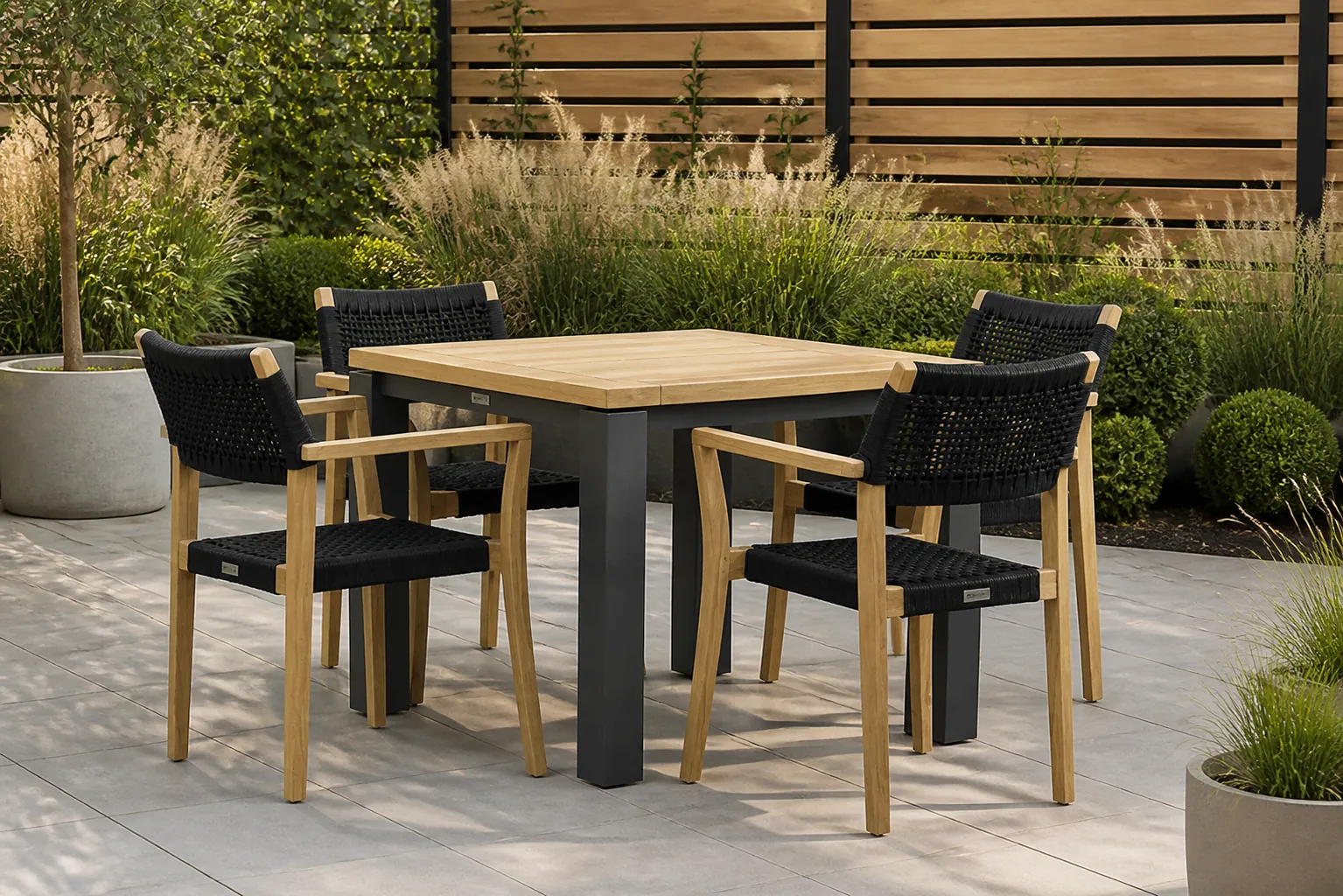 Sfeerfoto van Lifestyle Garden Furniture Dallas/Veneto 90 cm dining tuinset 5-delig – Zwart