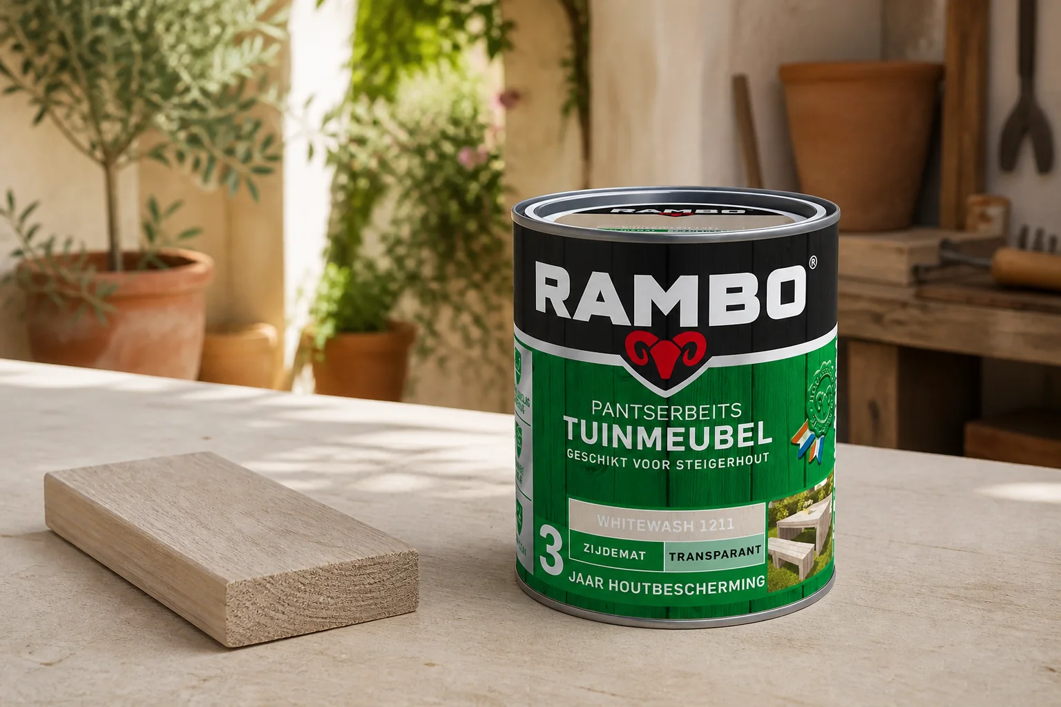 Sfeerfoto van Rambo Pantserbeits tuinmeubel mat tr. 1211 0,75l – transparant;wit