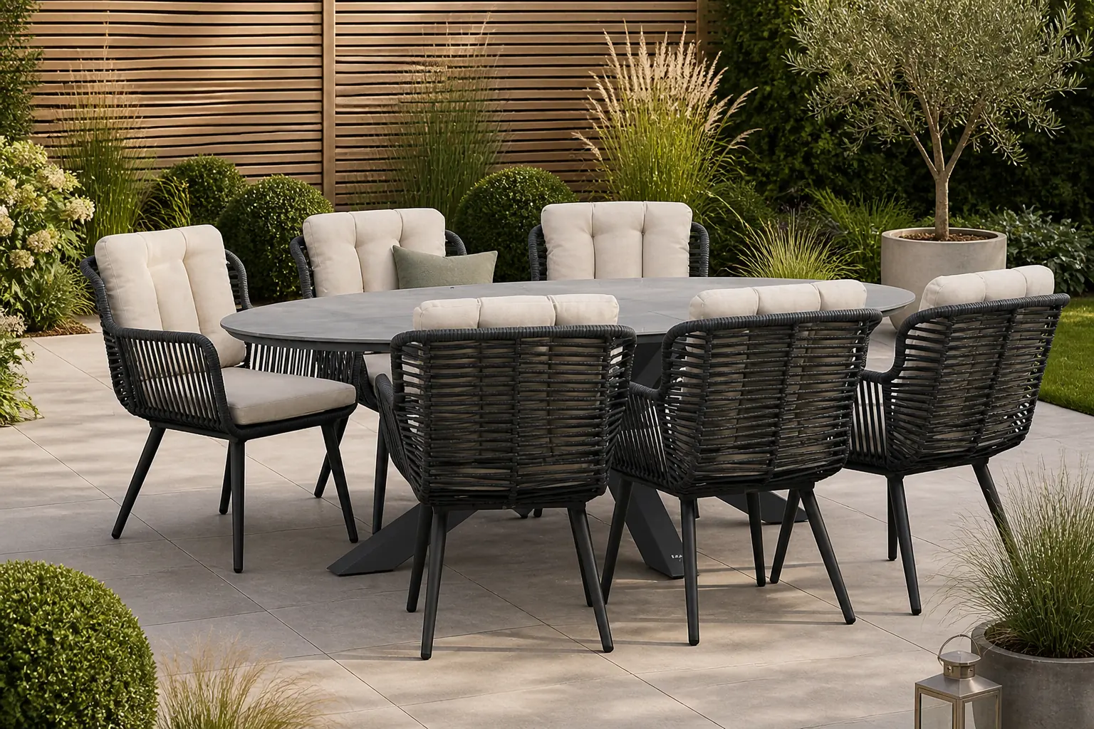 Sfeerfoto van Coco Custa/Lunea 240×120 cm dining tuinset 7-delig – Grijs-antraciet